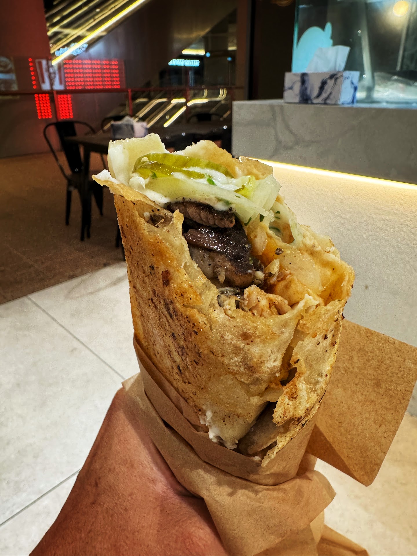 Fresh shawarma wrap from Open Sesame Martin Place